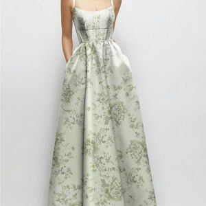 Dessy Collection Elegant Floral Green Sage  Dress